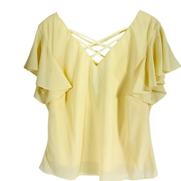 Plus size blouse and skirt set chiffon soft canary yellow SZ 14 top 16 skirt - Picture 3 of 16